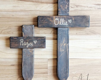 Memorial Cross, Reclaimed Wood Cross, Christian, Grave Marker, Pet Memorial, Hand Engraved, Pet Memorial, Spring, Mothers Day Father Gift