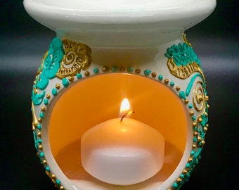 Henna Inspired Ceramic Fragrance Warmers, ceramic oil warmer, mendhi, hand painted oil warmer, bulk orders available