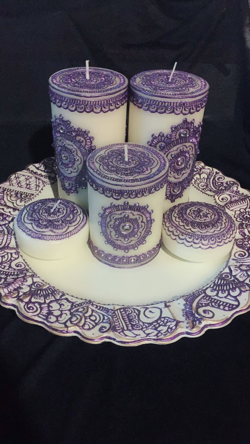 5pc Pillar Candle Set with Handmade Dish Etsy