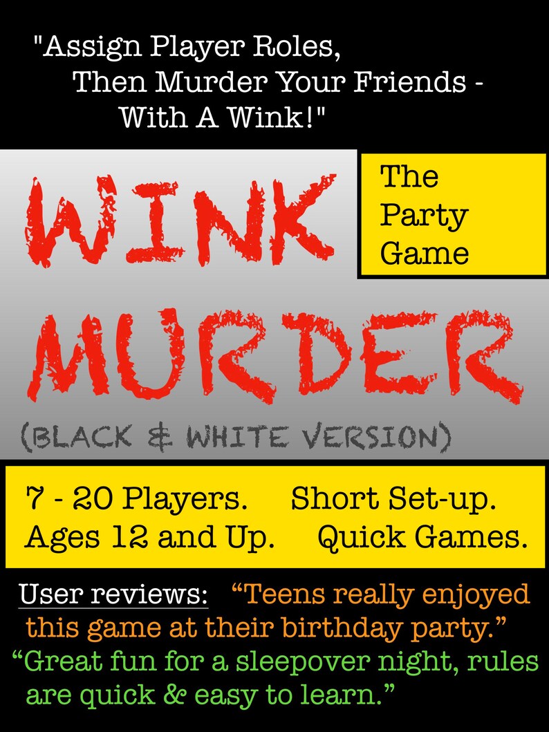 WINK MURDER Party Game Rules Pdf Digital Download - Etsy