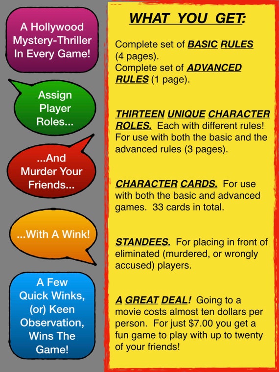 Murder Mystery Party Game Wink Murder Digital Download Etsy