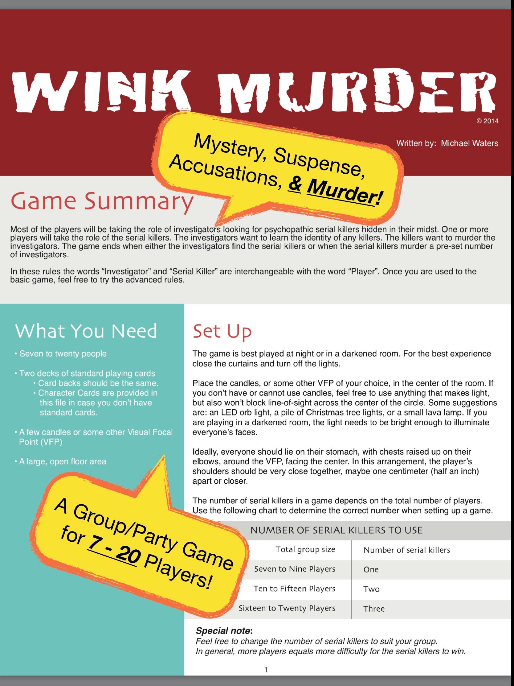 Murder Mystery Party Game Wink Murder Digital Download Etsy