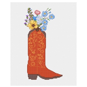 Wildflower Cowboy Boot Counted Cross-Stitch Pattern PDF