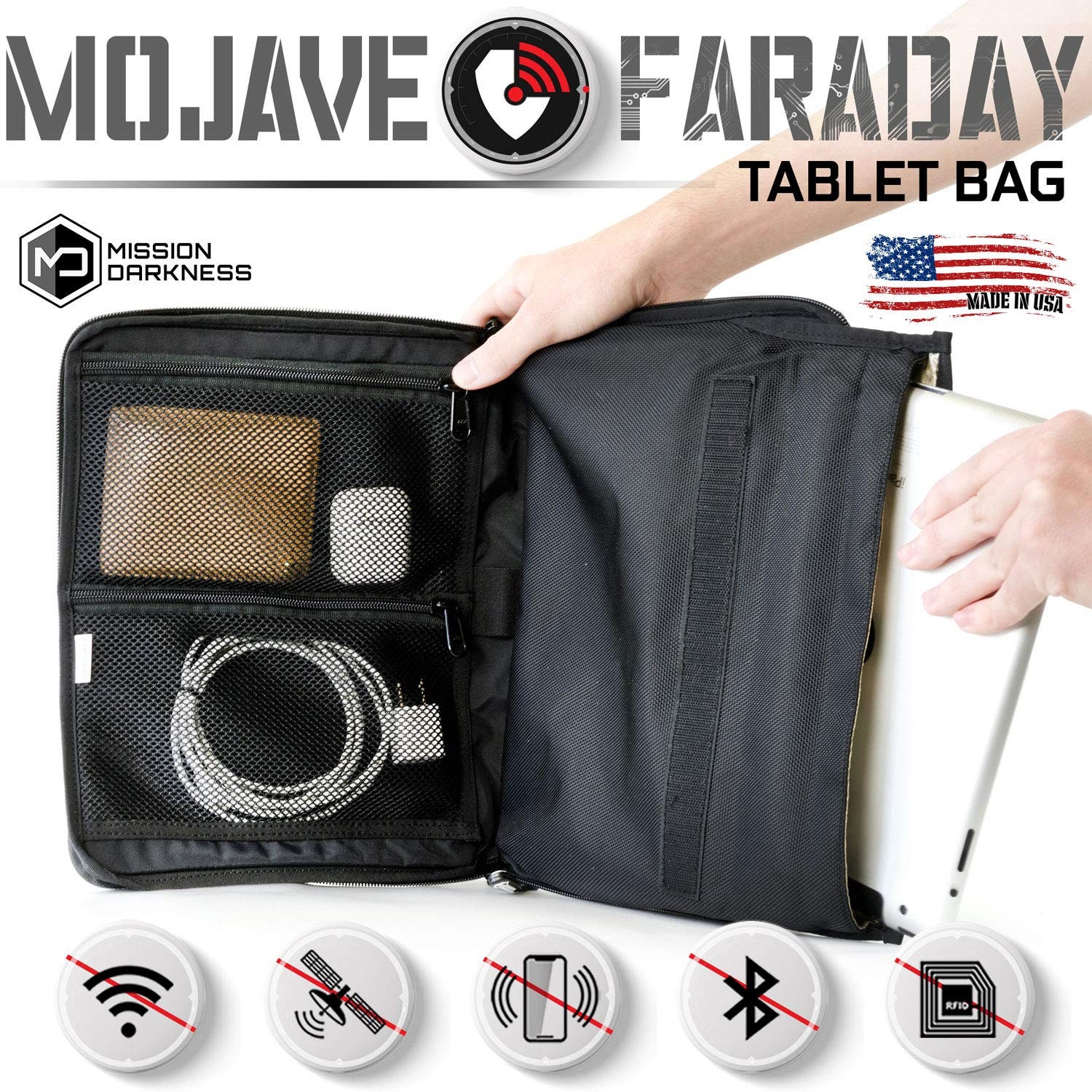Mission Darkness Mojave Faraday Phone Bag // Multi-Functional Travel Case with Accessory Pockets and Built-in Faraday Sleeve // Signal- Blocking, Anti-Tracking, Anti-Hacking, EMF Reduction