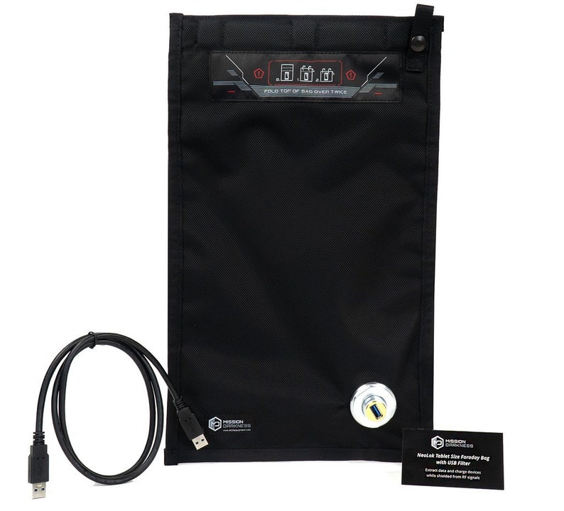 Mission Darkness NeoLok Tablet Size Faraday Bag with USB Filter