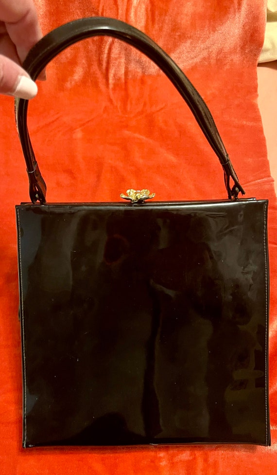 Black Patent Leather Vintage Margolin Handbag - image 7