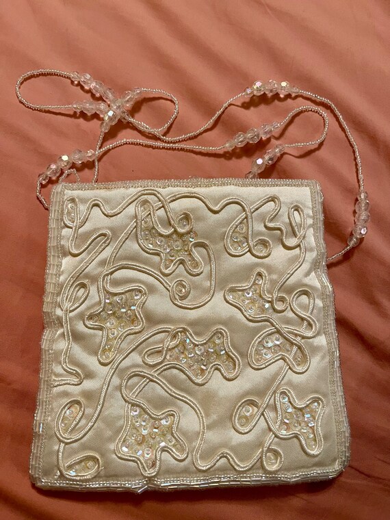 La Regale Ltd. White Satin Crossbody with Beaded … - image 8