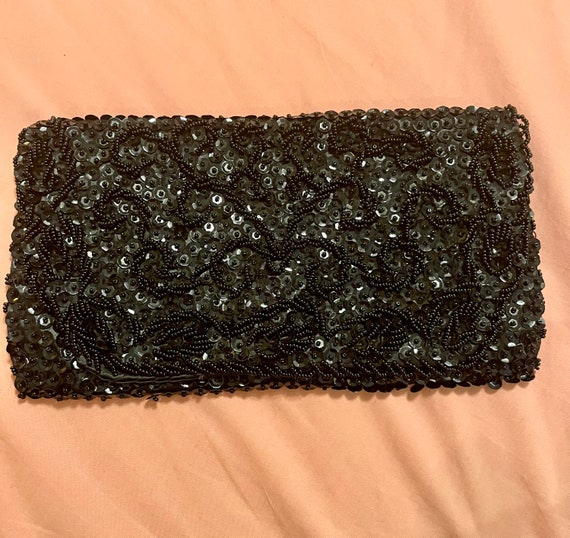 Vintage Black Beaded Clutch - image 1