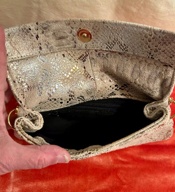 Suede Faux Python Snakeskin Shoulder Clutch Bag M… - image 5