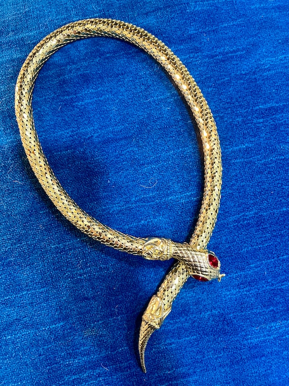 Vintage DL Auld Gold Metal Mesh Snake Necklace wi… - image 7