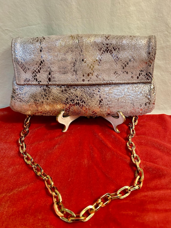 Suede Faux Python Snakeskin Shoulder Clutch Bag M… - image 1