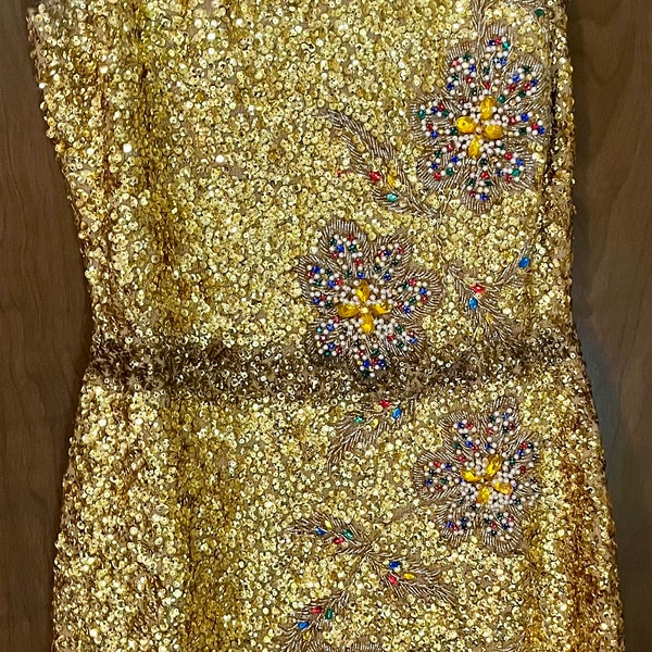 Cocktail Dress Gold Sequined Vintage