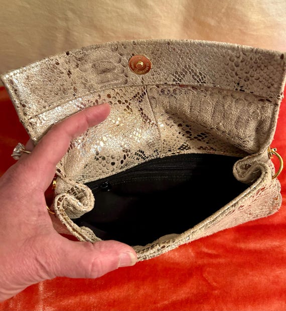 Suede Faux Python Snakeskin Shoulder Clutch Bag M… - image 6