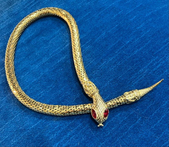 Vintage DL Auld Gold Metal Mesh Snake Necklace wi… - image 1