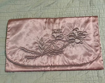 Vintage ILA Lilac Satin Embroidered Lingerie/Hosiery Pouch