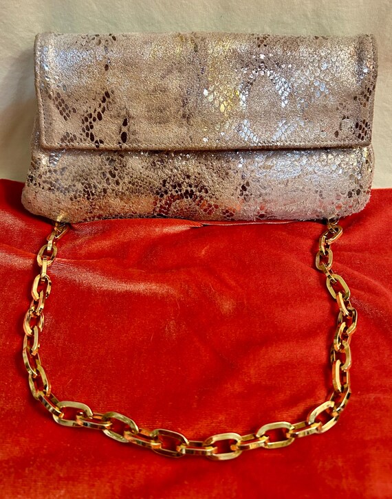 Suede Faux Python Snakeskin Shoulder Clutch Bag M… - image 9