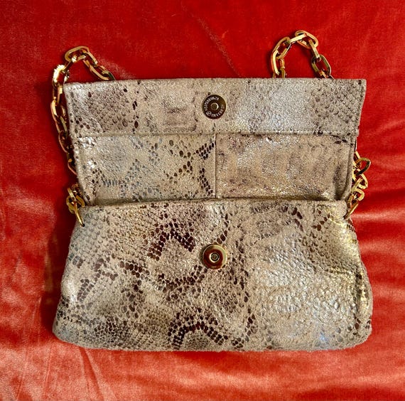 Suede Faux Python Snakeskin Shoulder Clutch Bag M… - image 4