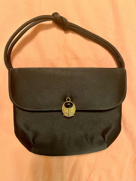 Vintage Miss Lewis Black Satin Evening Bag