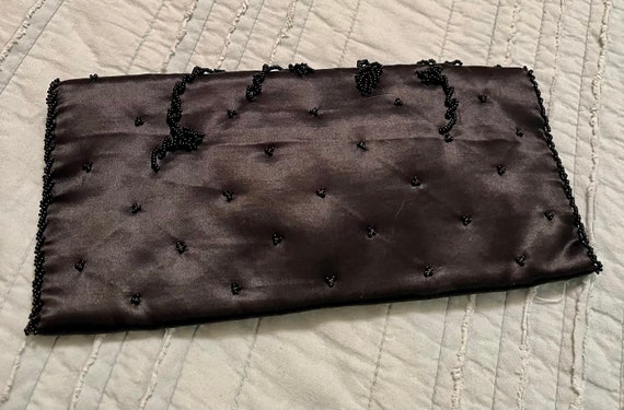 Vintage Black Floral Satin Beaded Clutch - image 3