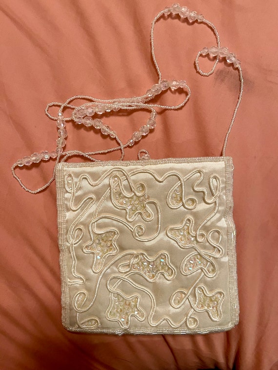 La Regale Ltd. White Satin Crossbody with Beaded a