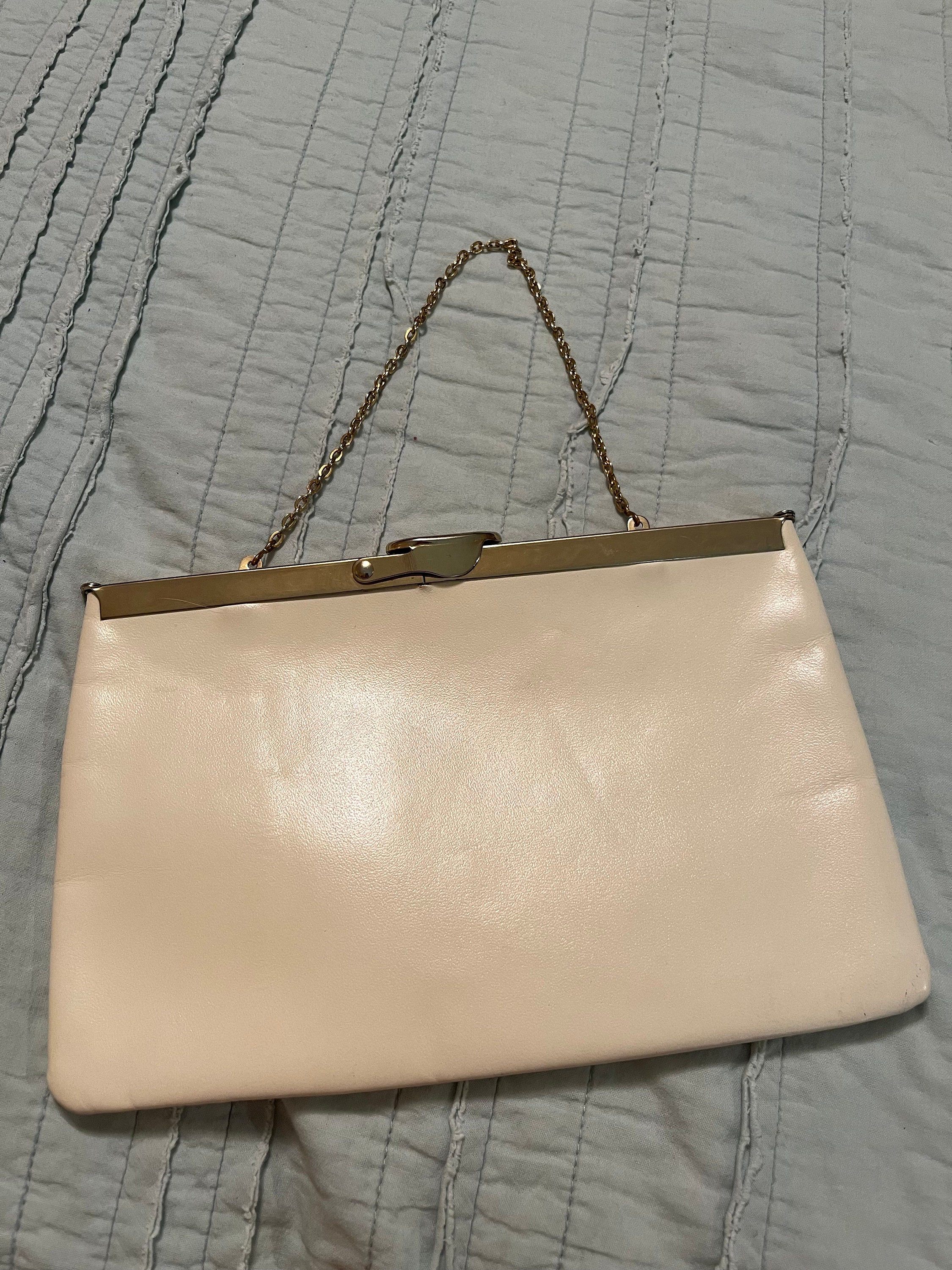 Vintage Etra Purse Evening Bag White Leather With Gold tone Hardware Etsy