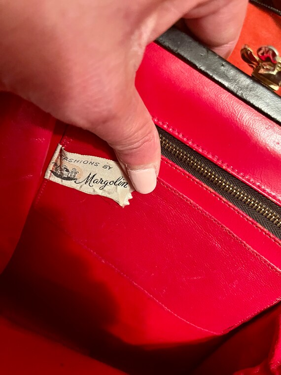 Black Patent Leather Vintage Margolin Handbag - image 6