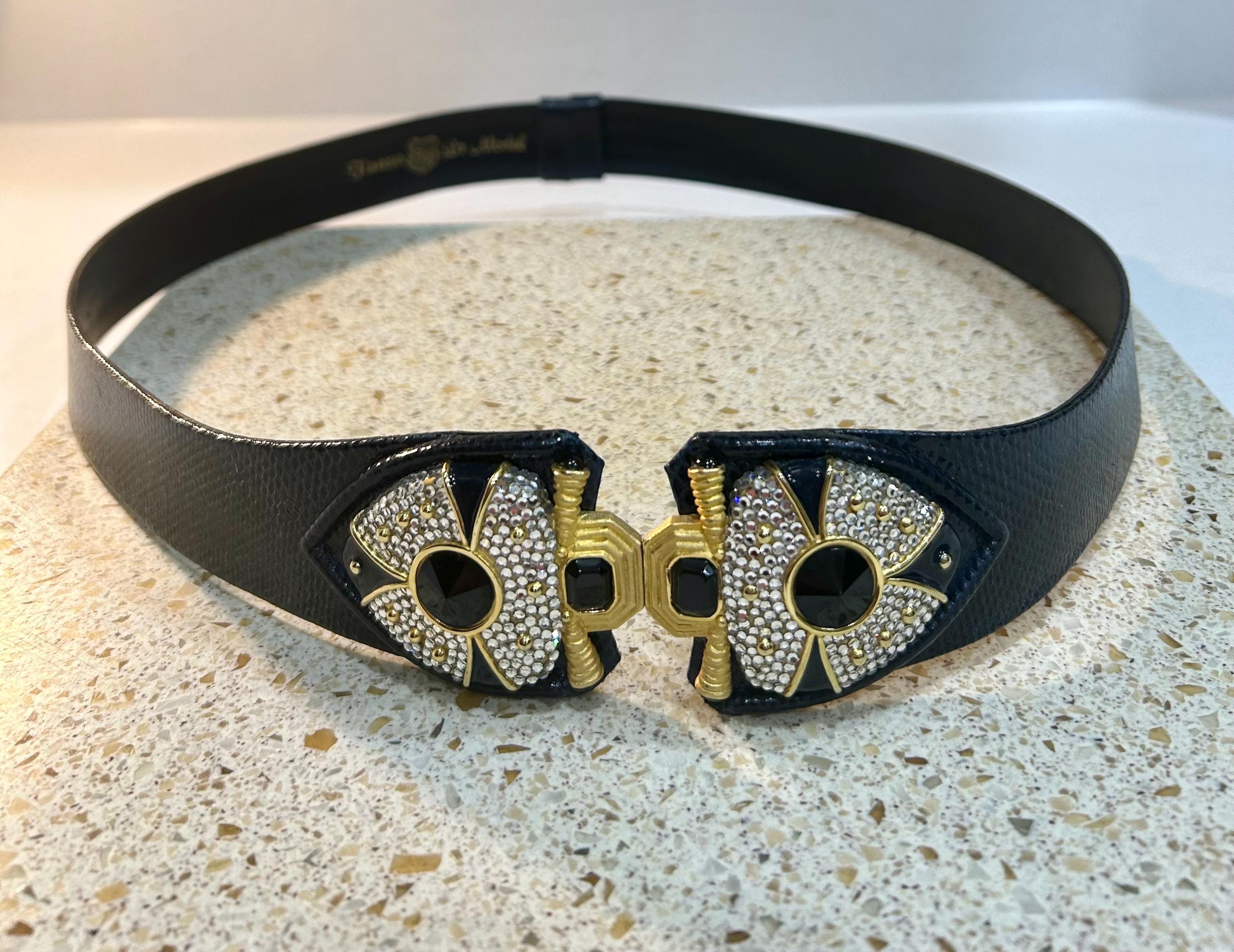 CHRISTINE ALEXANDER genuine leather Elegant Black Rhinestone Belt SIZE M Western Rhinestone & Studded Leather Belt, Black | 1x-42  main image 4