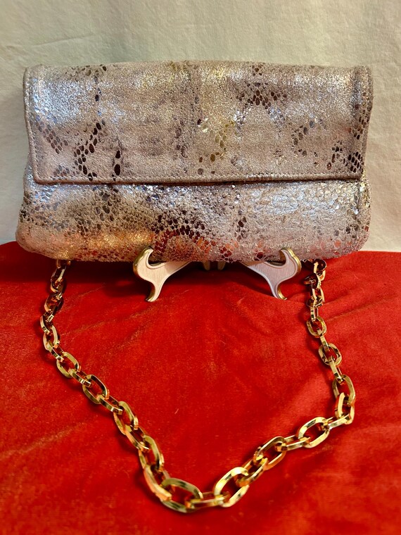 Suede Faux Python Snakeskin Shoulder Clutch Bag M… - image 2