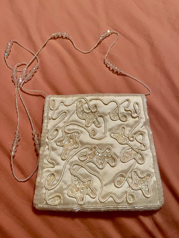 La Regale Ltd. White Satin Crossbody with Beaded … - image 2