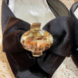 Stuart Weitzman Black Satin Jeweled Peep Toe Heels image 6