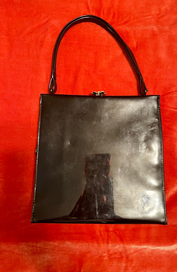 Black Patent Leather Vintage Margolin Handbag - image 1