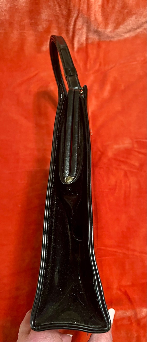 Black Patent Leather Vintage Margolin Handbag - image 4