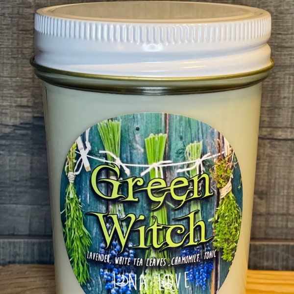 100% Soy Green Witch Inspired Scented Candle 8 oz