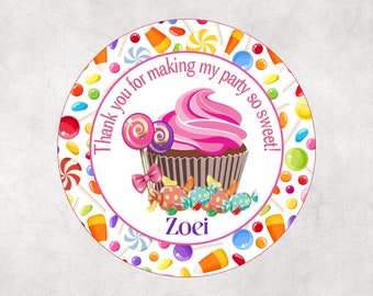 12 Personalized Candy Sweet Shop Birthday Party Favor Gift Tag Stickers,