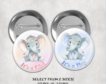 Elephant Gender Reveal Buttons Pin Back or Magnets, Elephant Baby Shower Boy or Girl Party Gift