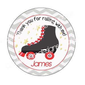Personalized Roller Skate Stickers - Pink Birthday Party Thank You Sweet Cone Girl Decor