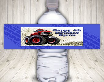 Monster Truck Water Bottle Labels Monster Truck Birthday - Etsy