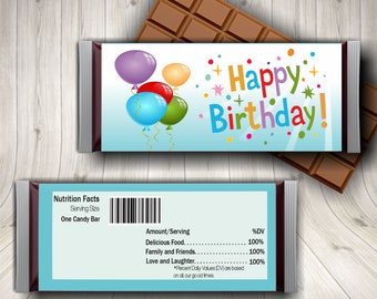 Happy Birthday Party Favor Candy Bar Wrappers