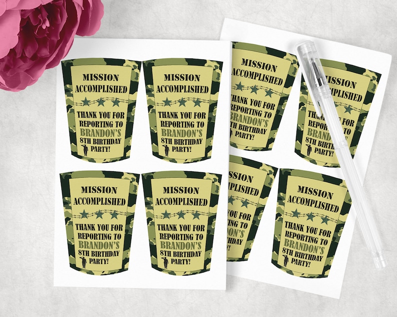 Camo Birthday Party Favors, Capri Sun Labels, Custom Army Camouflage Labels image 2
