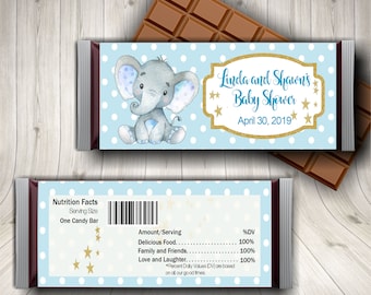 Personalized Cute Baby Elephant  Candy Bar Wrapper, Baby Boy Shower, Customized Baby Shower Party Favors,