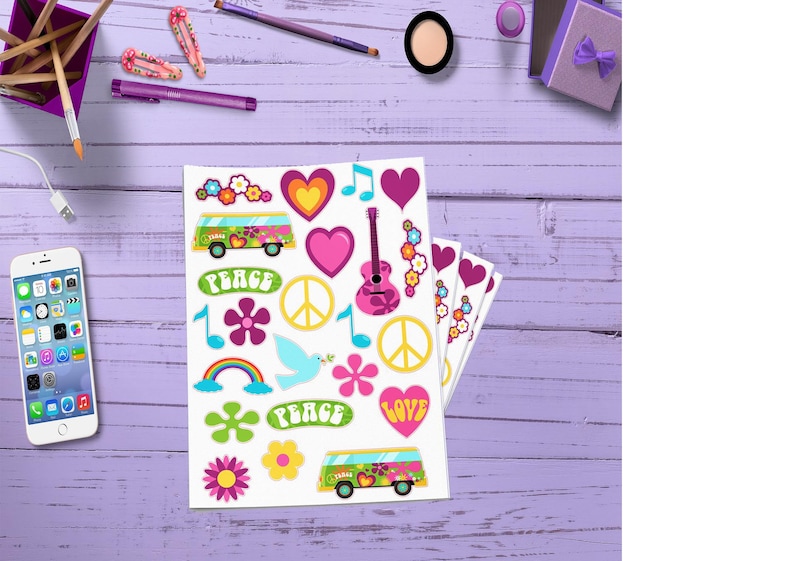 1960s Retro Hippie Planner Stickers