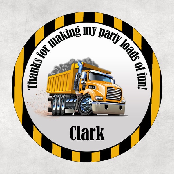 Construction Dump Truck Thank You Sticker Labels, Birthday Party Favor Gift Tags