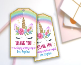Printable or Printed Unicorn Gift Tags, Birthday Party Favor Tags, Personalized with your name