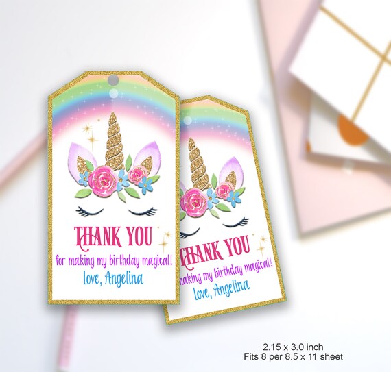 Printable or Printed Unicorn Gift Tags Birthday Party Favor | Etsy