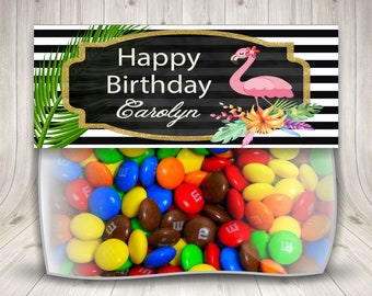 Flamingo Birthday Party Treat Bag Topper, Personalized Tropical Party Favors, Digital or Printed