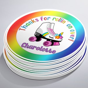 Roller Skate Stickers or Favor Tags, Unicorn, Skating, Roller Skate Unicorn, Birthday Party Labels, Rainbow Unicorn, Digital or Printed