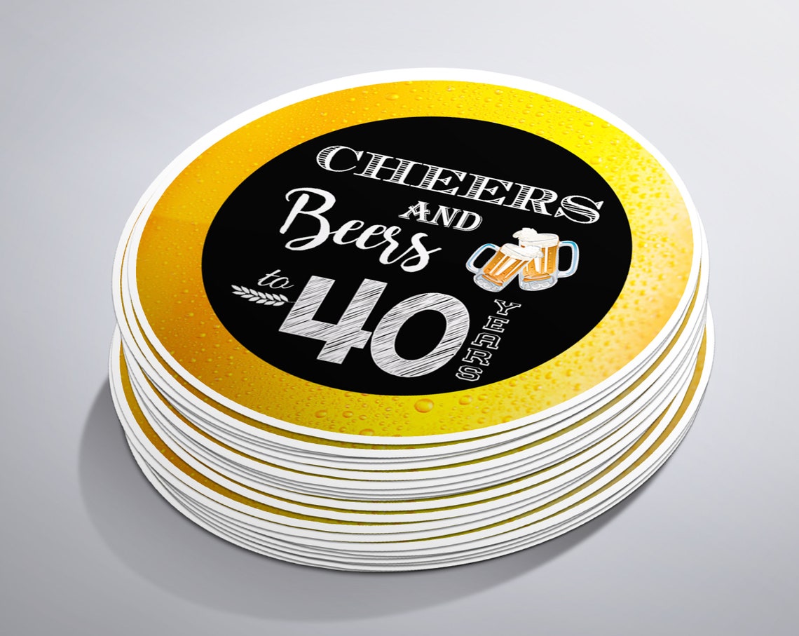 Printable 40th Birthday Round Tags Black and Gold Cheers &amp; | Etsy