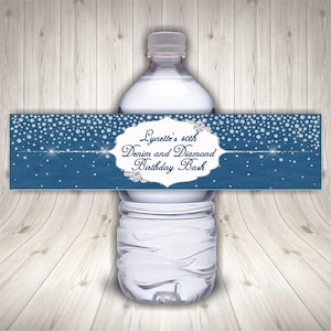 Denim and Diamonds Water Bottle Labels, Personalized Birthday Party Favor