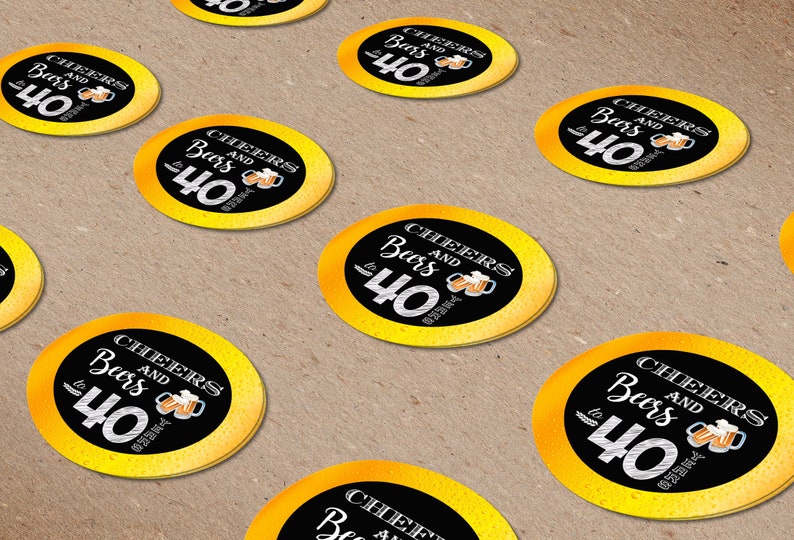 Printable 40th Birthday Round Tags Black and Gold Cheers &amp; - Etsy