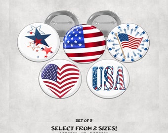 American Flag Buttons, USA  Pin Badge, Patriotic Pinback Buttons, Button Pins, Badges